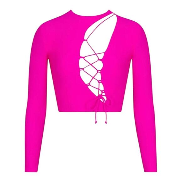Skims Fits Everybody Cut Out Fuchsia/Barbie Pink Long Sleeve Crop Top/Shirt |NEW - Picture 2 of 11